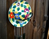 Cottage Shabby Chic Tea Cup Wind Chime upcycled Made In Japan Garden Art