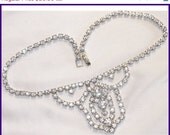Vintage Rhinestone Necklace - Bridal / Wedding, Long Ornate Drop