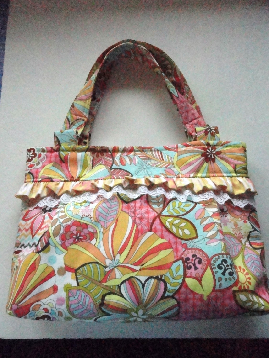 Handmade Fabric Bags Purses - Floral Print - Shoulder Bag -  Lots of Pockets - Michael Miller Fabric