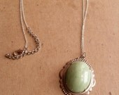 ON SALE - Green Stone Pendant Necklace (Sterling Silver Chain)