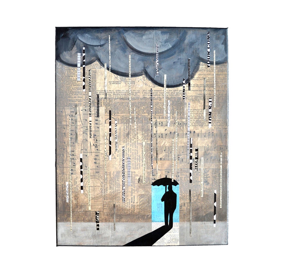 umbrella city NYC rain madmen 'Lucky'  ORIGINAL ART  11x14  by Elizabeth Rosen