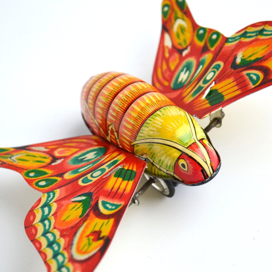 vintage tin toy butterfly 2 tin litho Alps Japan offered by Elizabeth Rosen