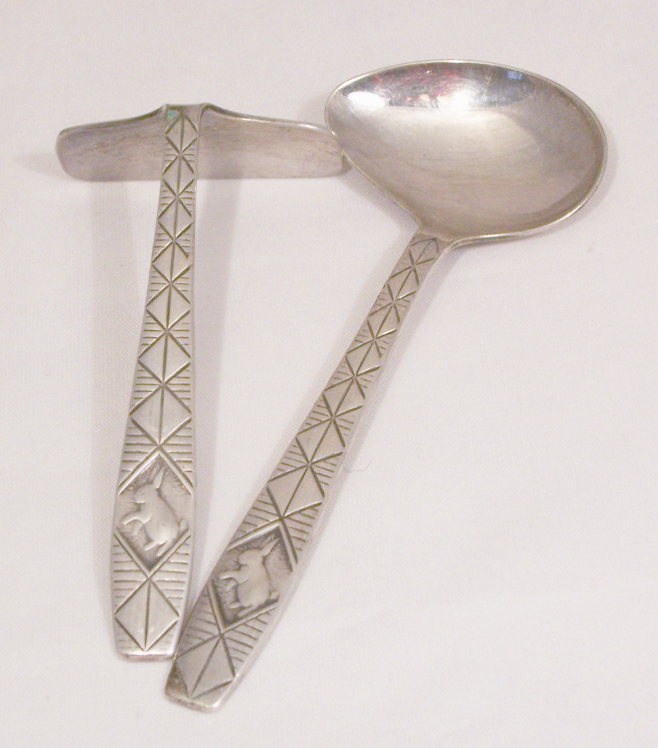 Vintage Baby Spoon and Pusher, Yeoman Spoon and Pusher, Silver Plated, UK Seller