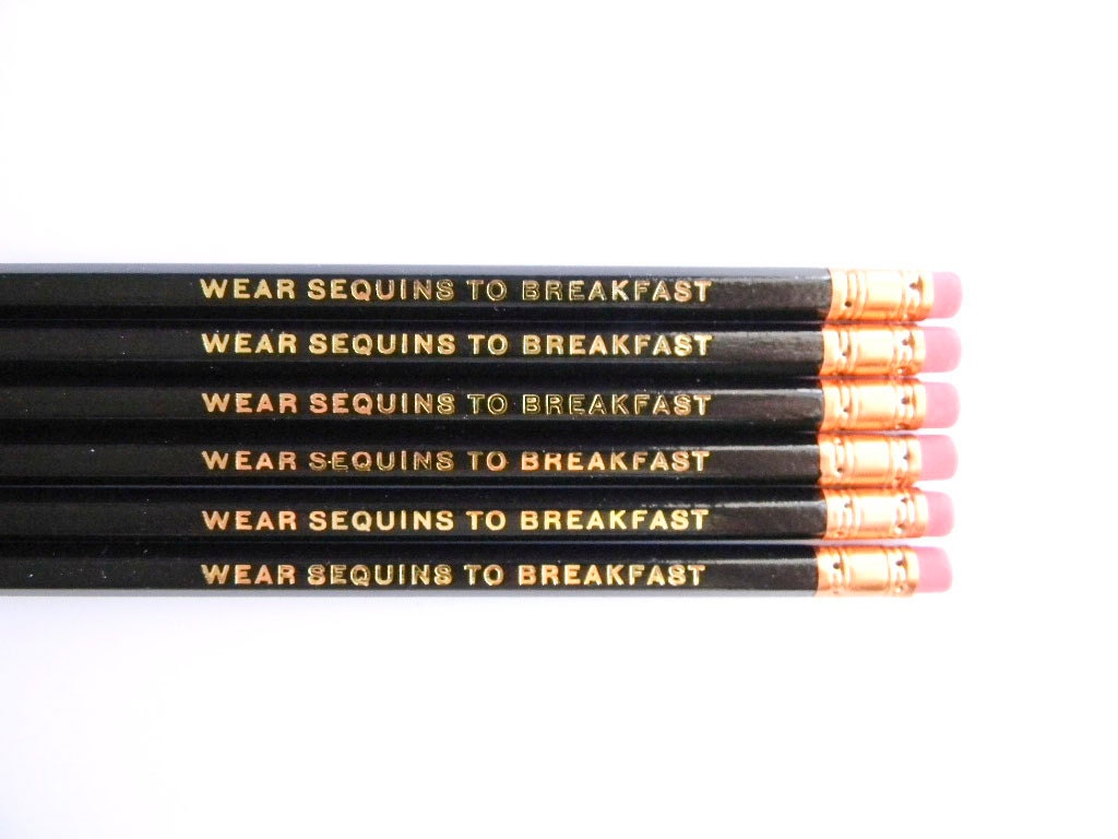 Wear Sequins to Breakfast Pencils - Black & Gold , Set of 6 - AmandaCatherineDes