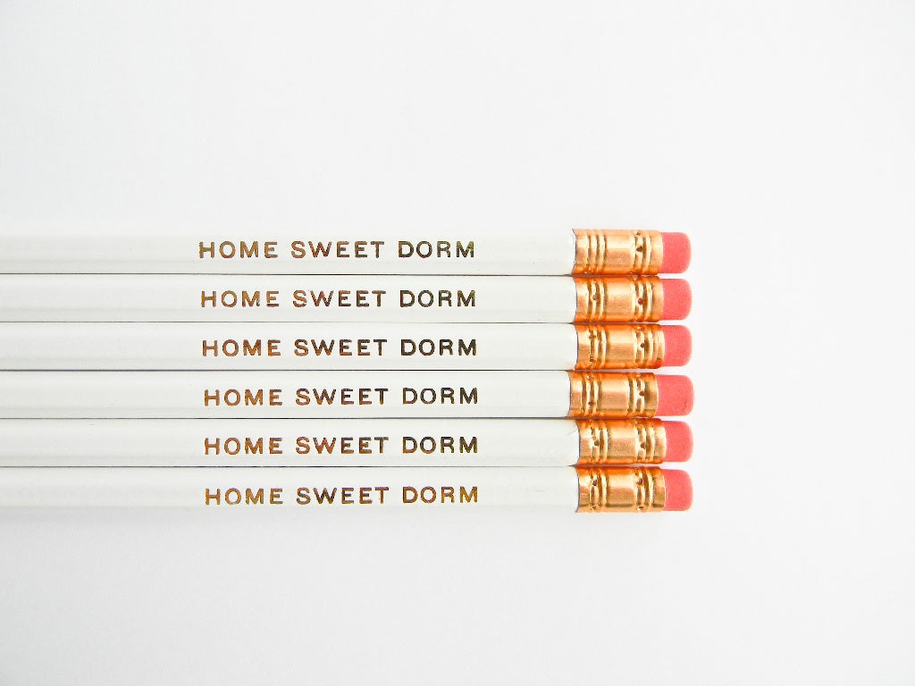 Home Sweet Dorm Pencils- White and Gold, Set of 6
