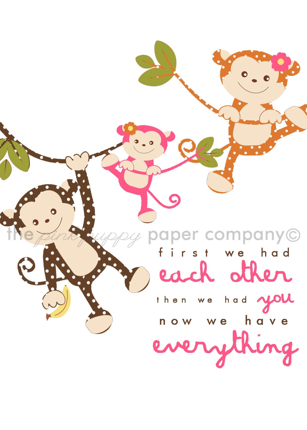 Now We Have Everything 5x7 Monkey Family Print (you choose your colors and/or patterns)