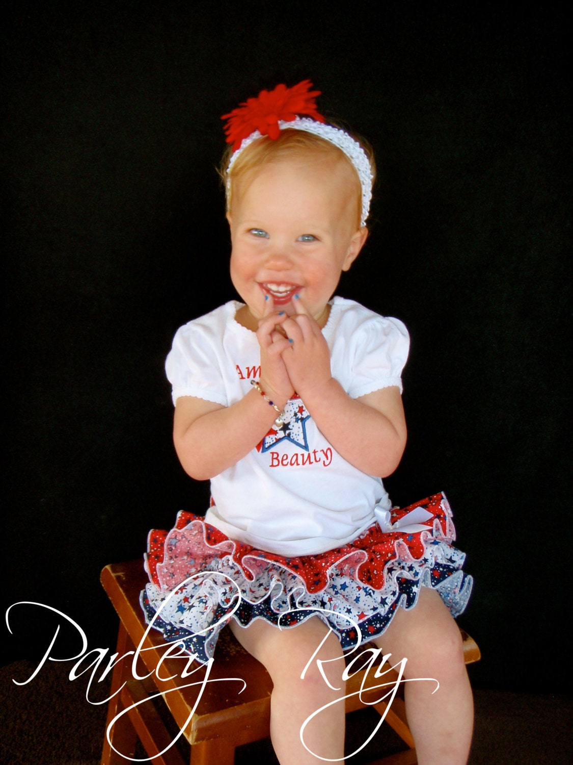 Parley Ray Red White and Blue Patriotic Independence 4th of July Flag Stars All Around Ruffled Diaper Cover/ Baby Bloomers