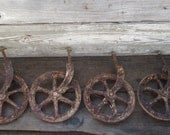 Matched Set of 4 Antique Industrial Wheels Maybe Cart or Factory Mining Pressed Steel
