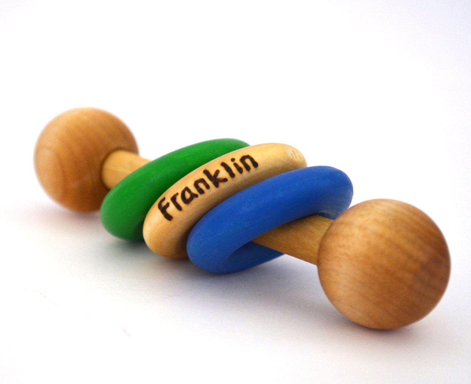 Personalized Wooden Baby Rattle, Pick Any 2 Colors, Waldorf Baby Toy