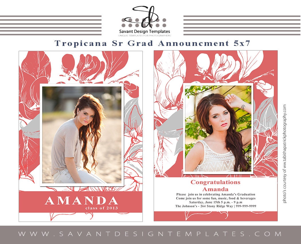 INSTANT DOWNLOAD Graduation Announcement Template "Tropicana" for photographers