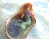 Needle Felted Little Mermaid in Real Oyster Shell