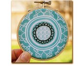 Hoop art - sunflower on mint.  3 inch little embroidery hoop
