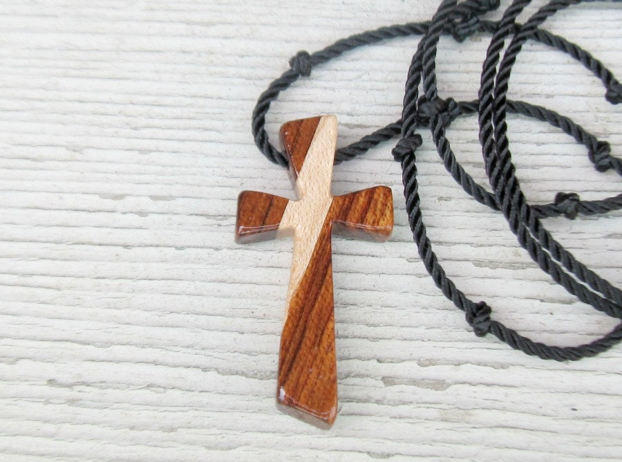 Wooden Cross Pendant - Maple & African Bubinga