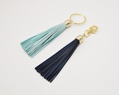 Leather Tassel Keychian - Navy Blue
