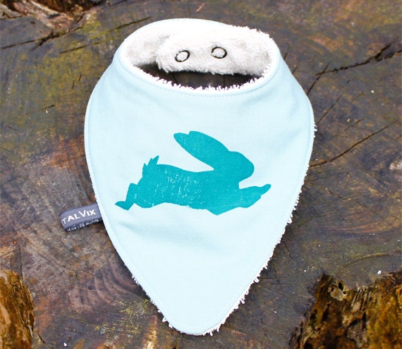 Rabbit bandana dribble bib - screenprinted green bunn
