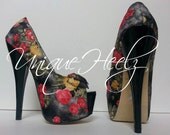 Floral Peep Toe Heels - Size 6 - New - Never Worn - 6 Inch Heels - 2 Inch Platform