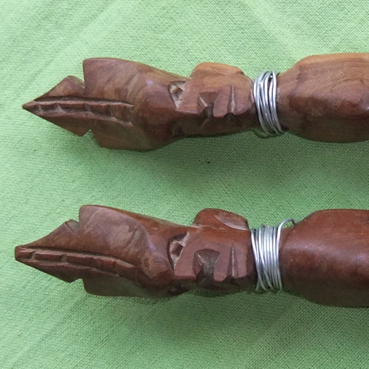 Silver Wrapped Hand Carved Wood Serving Utensils Ethnographic Tribal Mexican