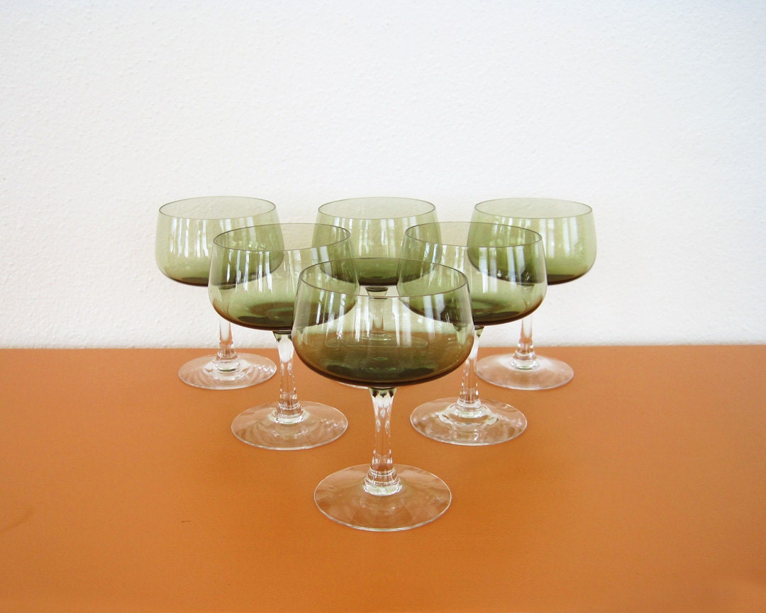 Vintage Green Wine Glasses, Set of 6, Fostoria