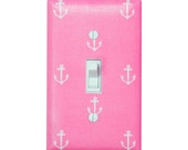 Pink Anchor Nursery Decor Light Switch Plate Cover / Nautical Kids Room / Baby Girl / Bathroom / Out to Sea Blossom by Michael Miller