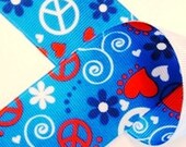 Grosgrain Ribbon 7/8" Fourth of July Groovy Peace Signs, Hearts, Red White & Blue Patriotic 1 Yard