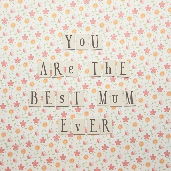 Mothers Day Best Mom Ever Family Love Pink Pastel Butter Yellow Soft and Dreamy Vintage Style Retro, 8 x 8 Fine Art Print
