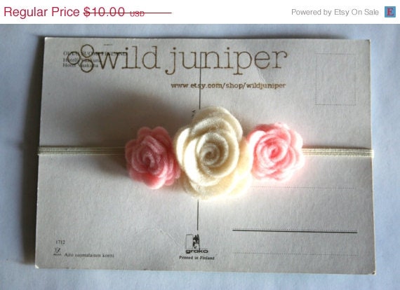 Memorial Day SALE Baby Girl Headband - Baby Girl Headband - Baby Girl Hair Flower - Three Flower Headband - Baby Pink and Cream Felt Flower