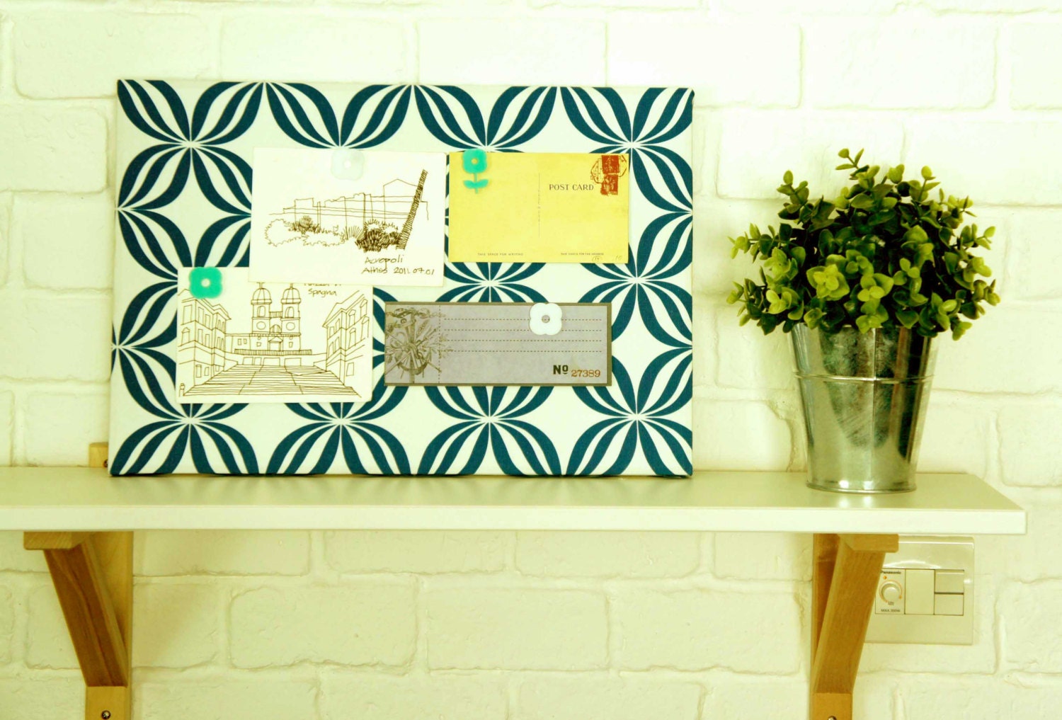 Blue Oxford Print Magnet Board or Wall Art with a set of 3 magnets