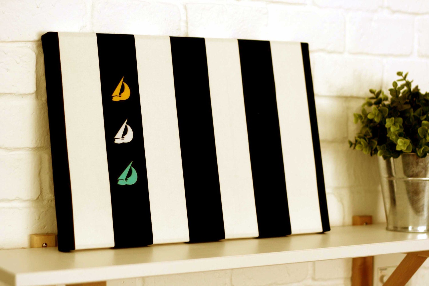 Black and White Stripe Print Magnet Board or Wall Art with a set of 3 magnets