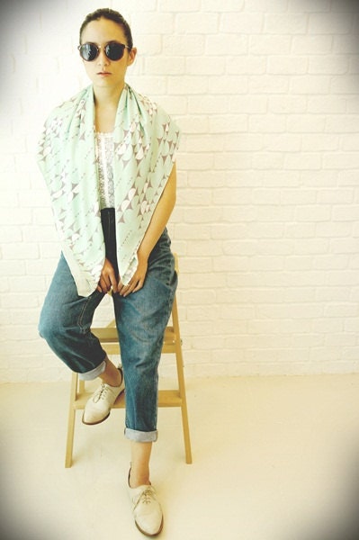 Mint Sky Satin Scarf or Shawl. Original Design by Kitsch Decors