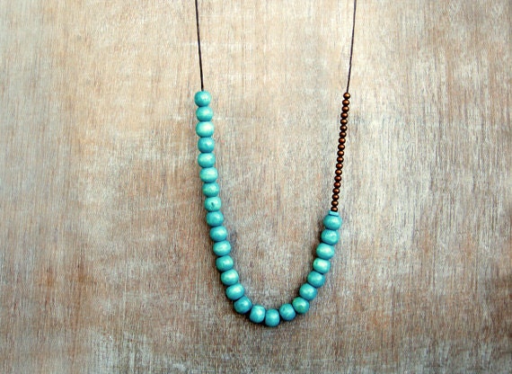 Wooden  Geometric Necklace Turquoise