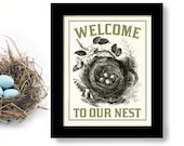 Housewarming Gift Kitchen Art Print Welcome Friends Wall Art Birds Nest