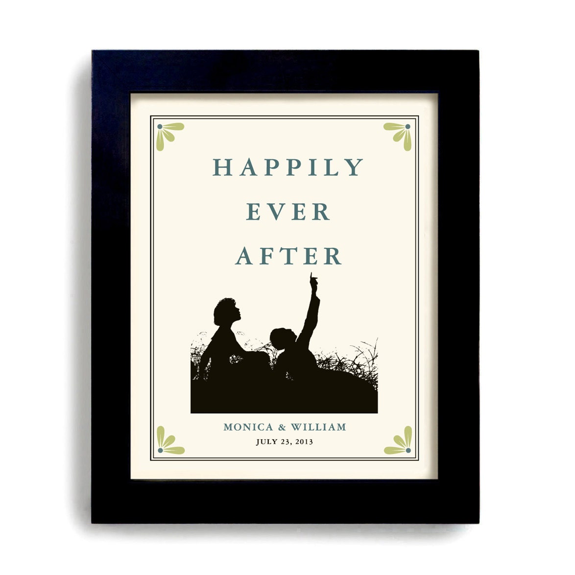 Personalized Wedding Gift - Silhouette art - Framed Art- Name of Bride Groom - Bridal Shower Gift for Couples