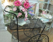Vintage Wrought Iron Garden Tea Cart Planter...Shabby Distressed Black FREE Shipping