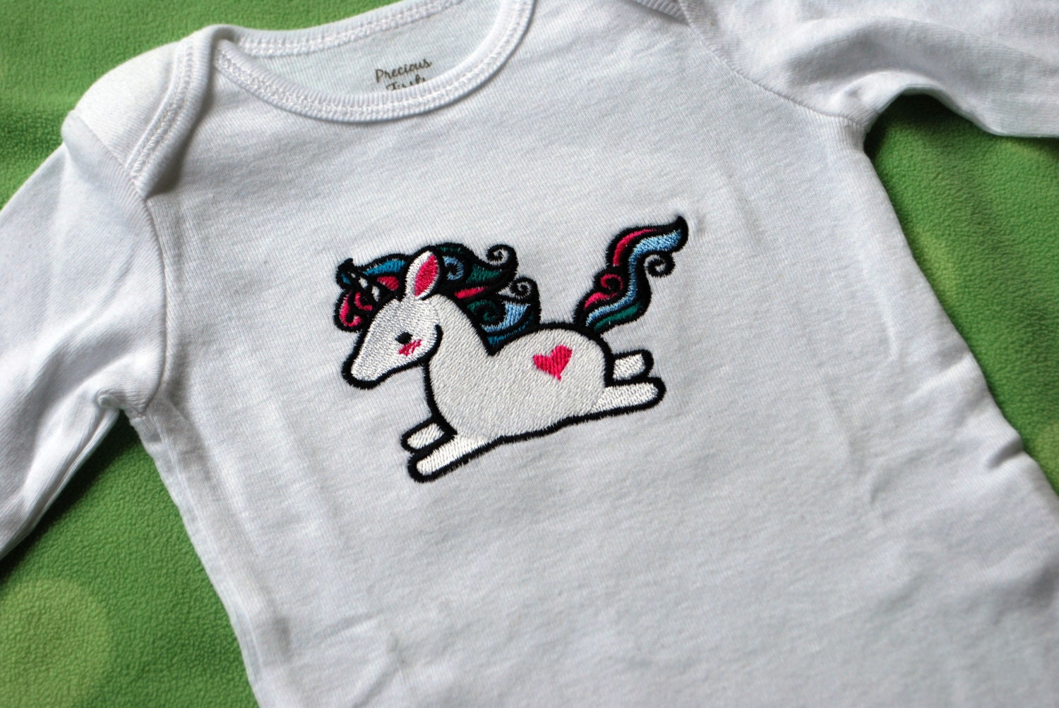 Too cute unicorn embroidered baby bodysuit/onesie
