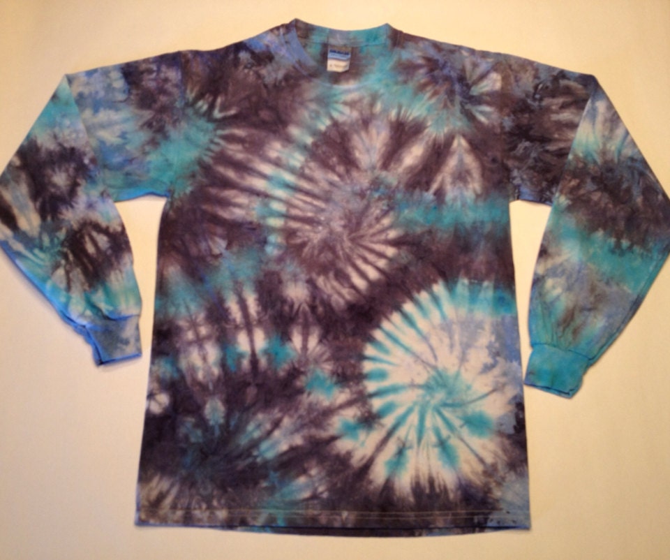 Navy, Blue & Turquoise Tie Dye Long-Sleeved Tshirt (Adult Medium)