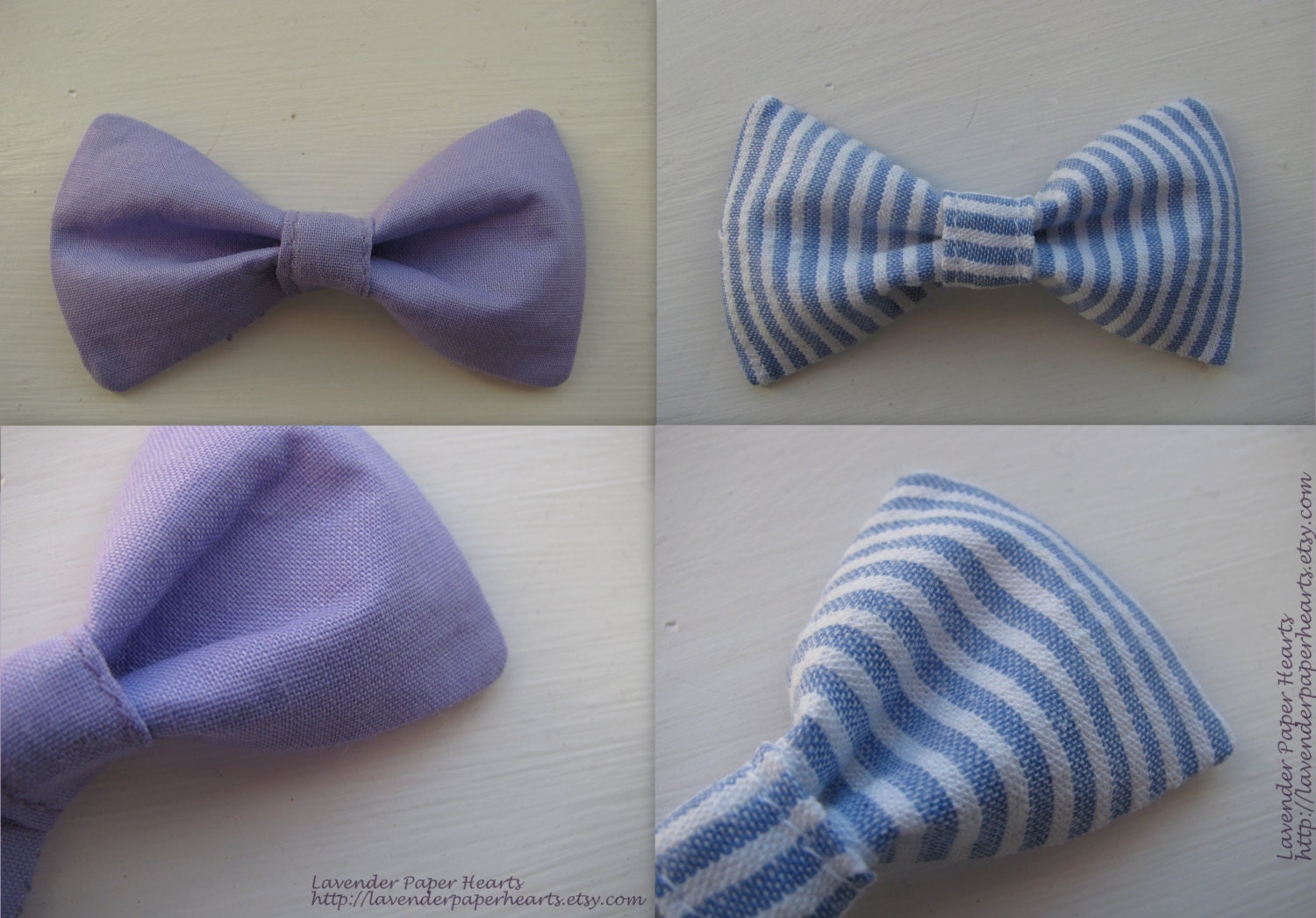 Small - Dog Cat Pet Bowties & Bows - Lavender or Blue Seersucker