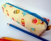 Pencil case Pencil pouch Zipper Cute Kawaii Matryoshkas Russian doll Beige Neutral Natural Yellow Blue