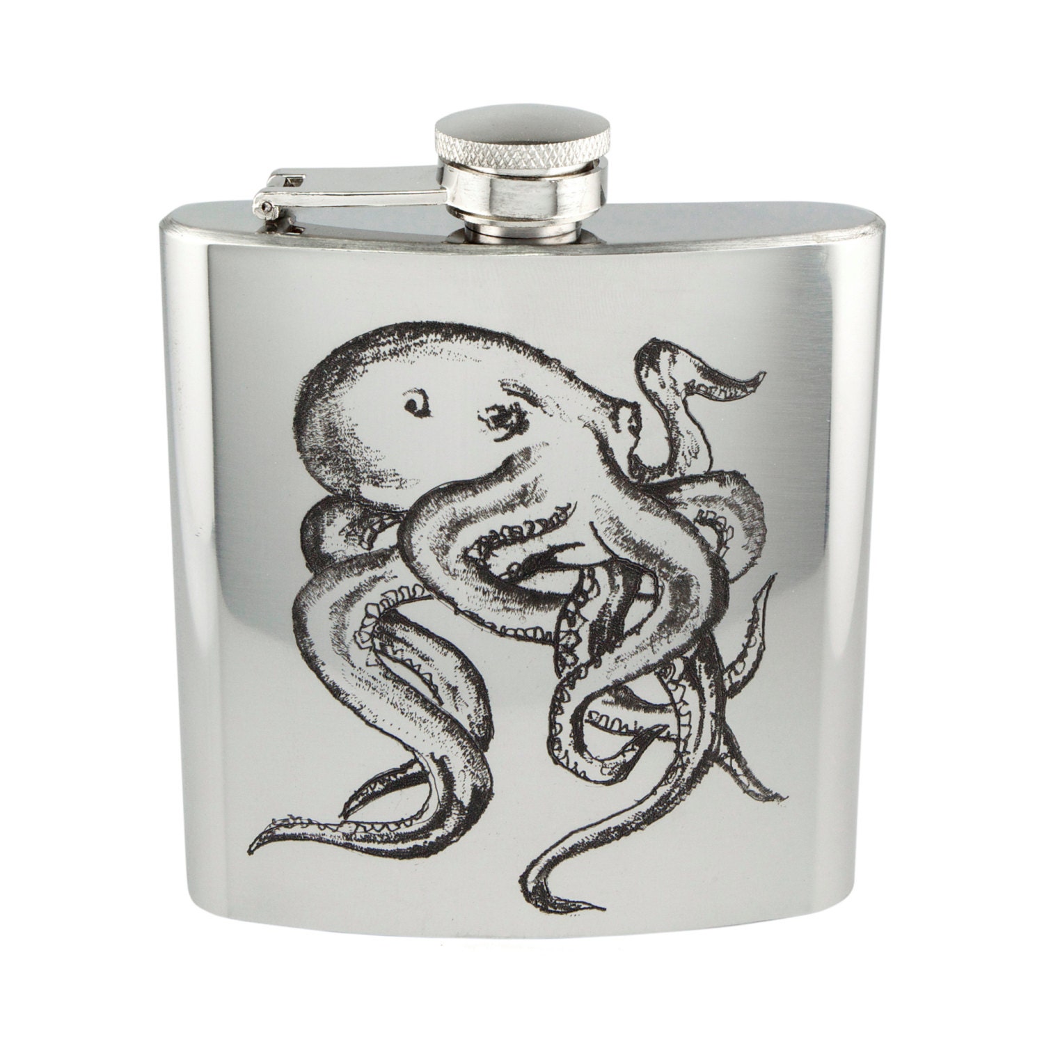 Hand Etched Octopus Flask