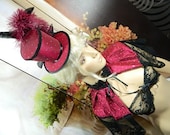 Set of Minihat & Mini Capered glitter taffetta Gothic Burlesque Victorian Steampunk Larping Wedding