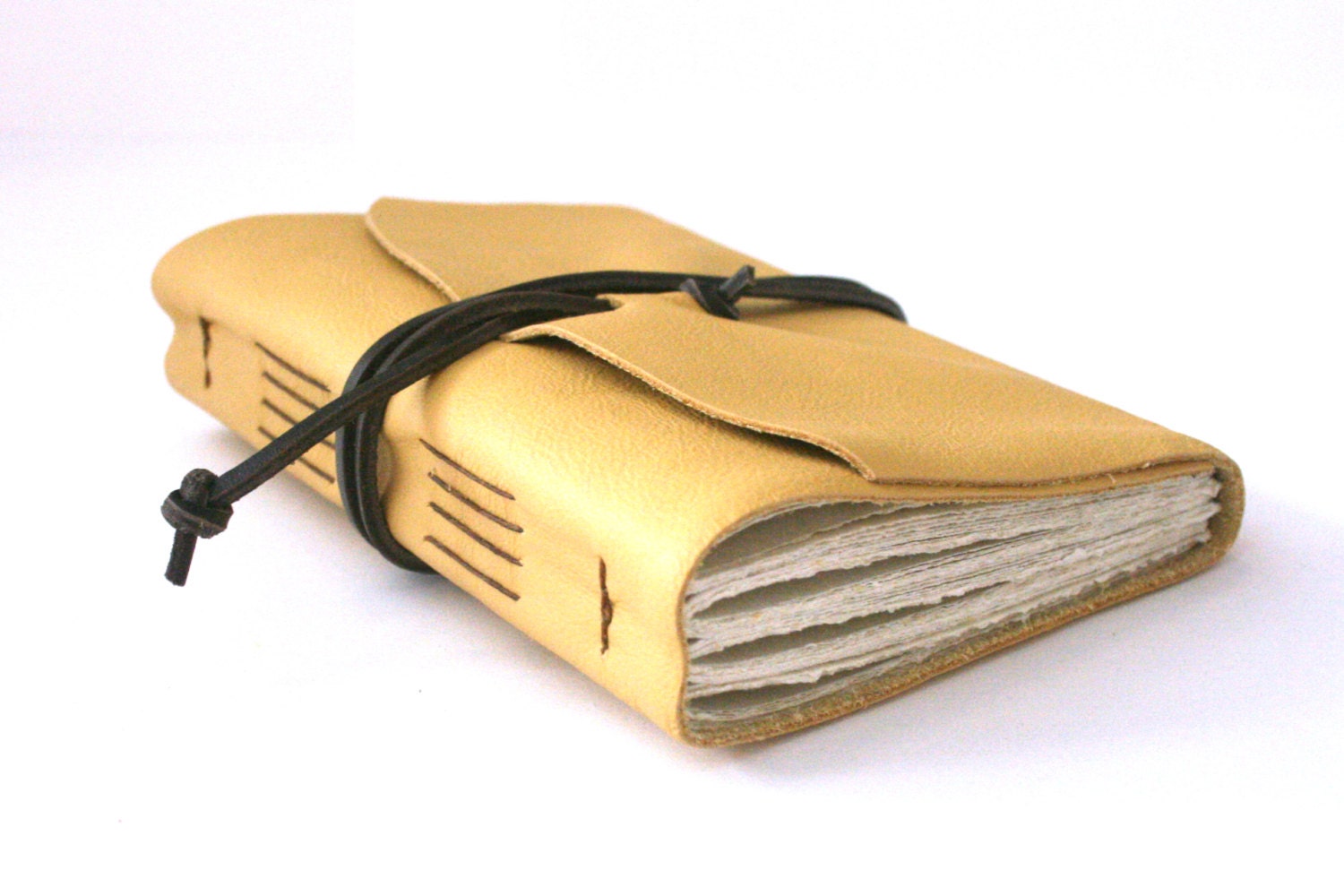 Leather Journal, Pale Yellow, Hand-Bound 4.5 x 6 Journal by The Orange Windmill on Etsy