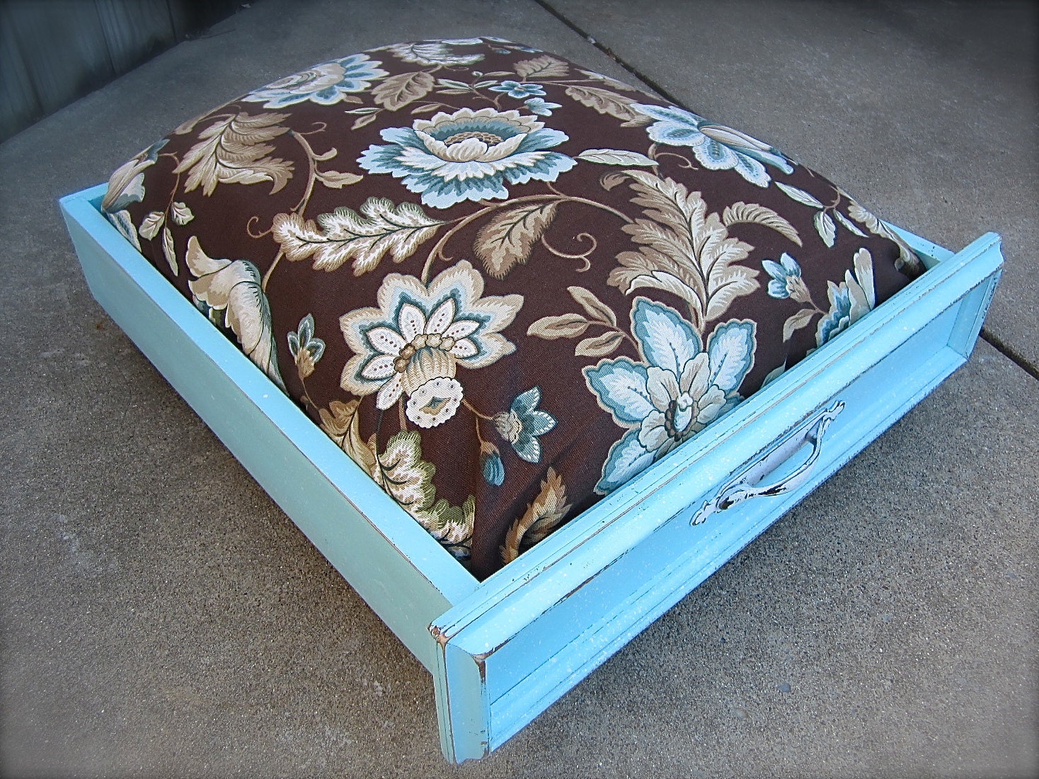Upcycled Kitchen Drawer Pet Bed with Door Knob Feet - Shabby Chic Cottage Dog Bed / Cat Bed with Pillow