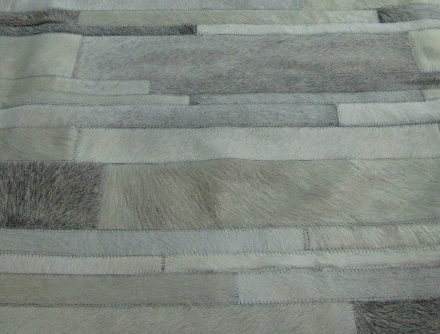 LIFESTYLE by Cara  --  White Cream Grey Stripes Custom Cowhide Patchwork Rug Cow Hide Leather Hairhide Carpet