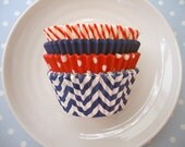 Navy Blue and Red Cupcake Liners - Chevron, Dot, Stripe and Solid Baking Cups - Anchors Away Combo (60)