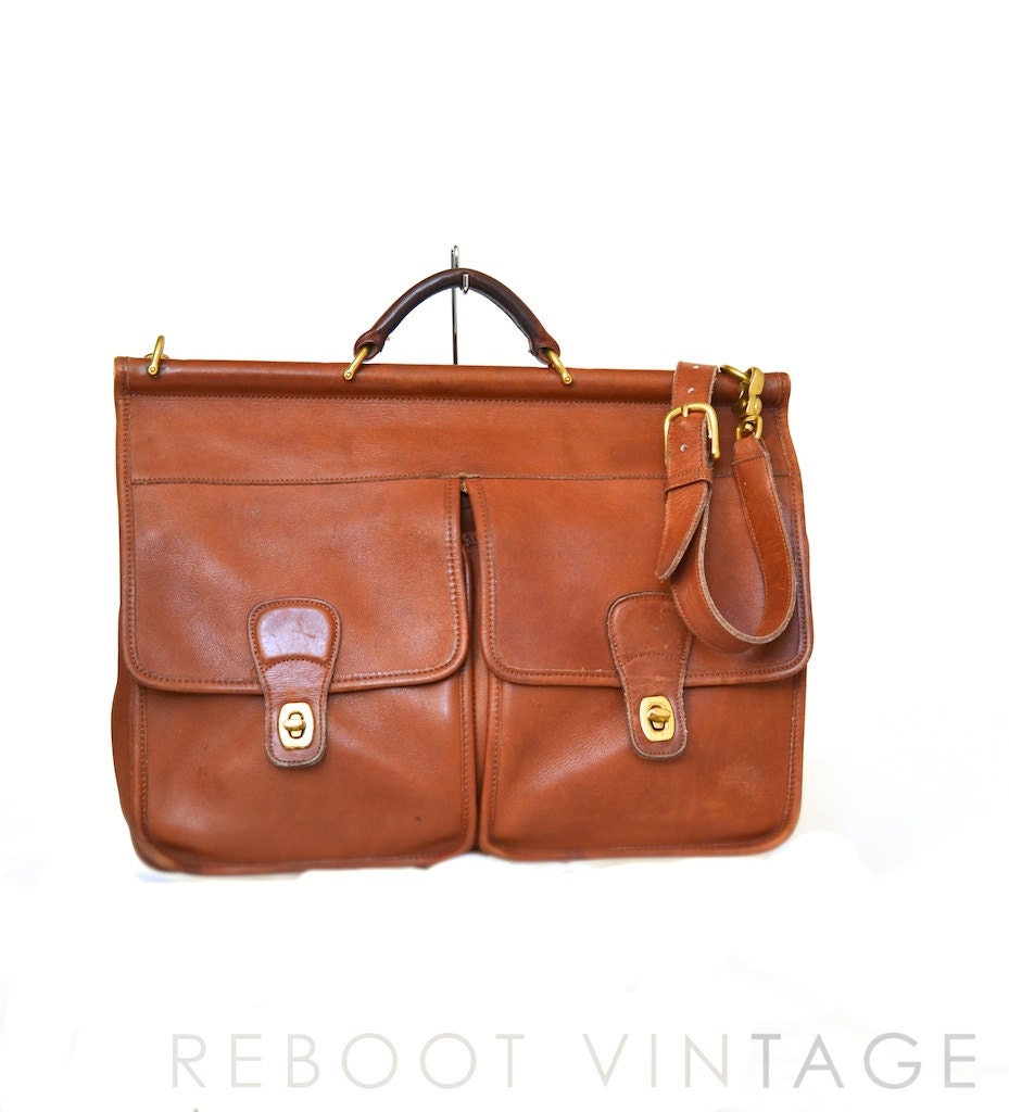 COACH Vintage British Tan Leather Messenger Briefcase Bag