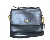 Vintage COACH Navy Blue Leather Court Turnlock Bag