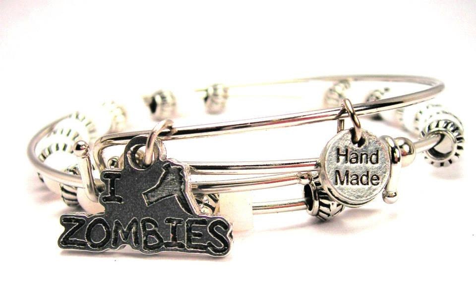 I Kill Zombies Set of two beaded bangles charm bracelet