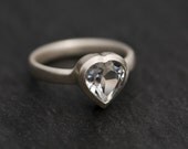Heart White Topaz  Ring - Beautiful heart cut White Topaz Set In Sterling Silver - Made to Fit - Free Shipping