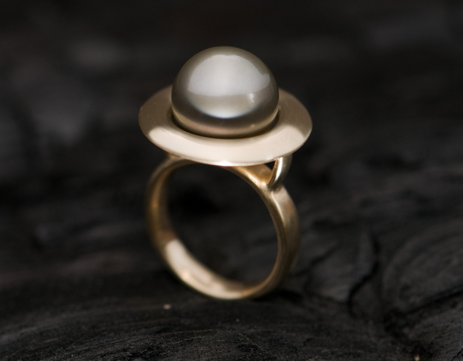 Pearl Ring - Silver Tahiti Pearl Set in 9 carat Yellow Gold - Made to order