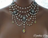 Bridal Necklace,Rhinestone and Pearl Necklace,Swarovski Crystal Pearl,Vintage Style,Bridal Statement Necklace,Bib Neckace,Filigree Necklace