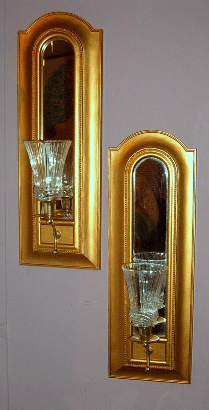 Upcycled Syroco Sconces Gold Sconces Wall Decor by CissysCrafts
